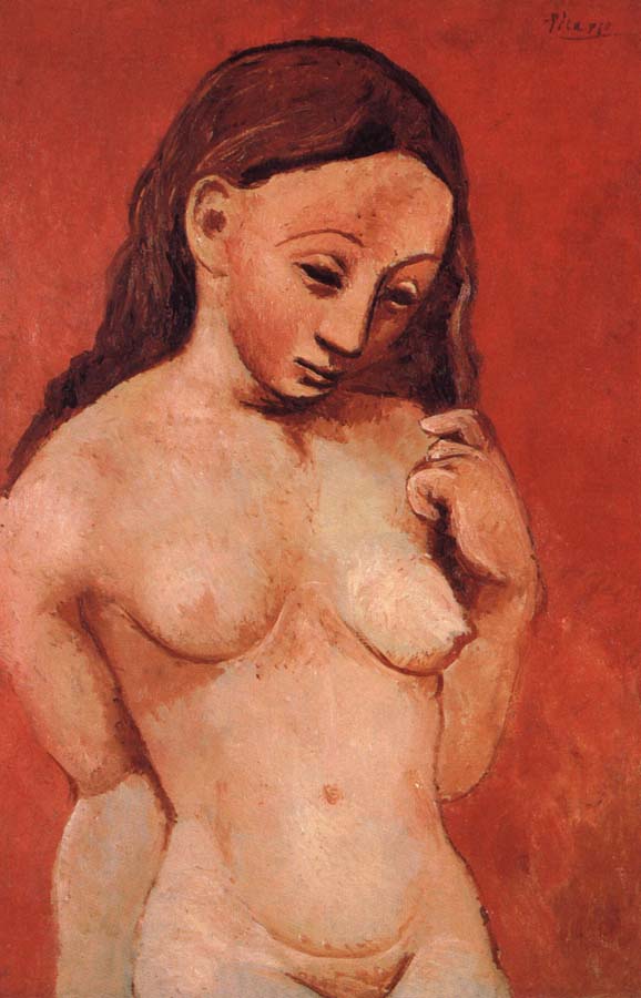 nude against a red backgroumd